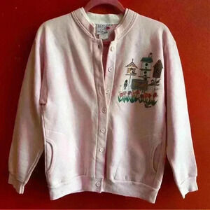 Vintage 90s light pink bird cardigan size small